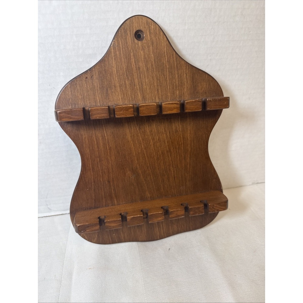 Vintage Wooden 6 Slot Wall Mount Spoon Display Rack Holder Brown Wood